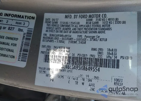 2017 Lincoln Mkz Premiere from USA, damaged, VIN 3LN6L5A95HR649554